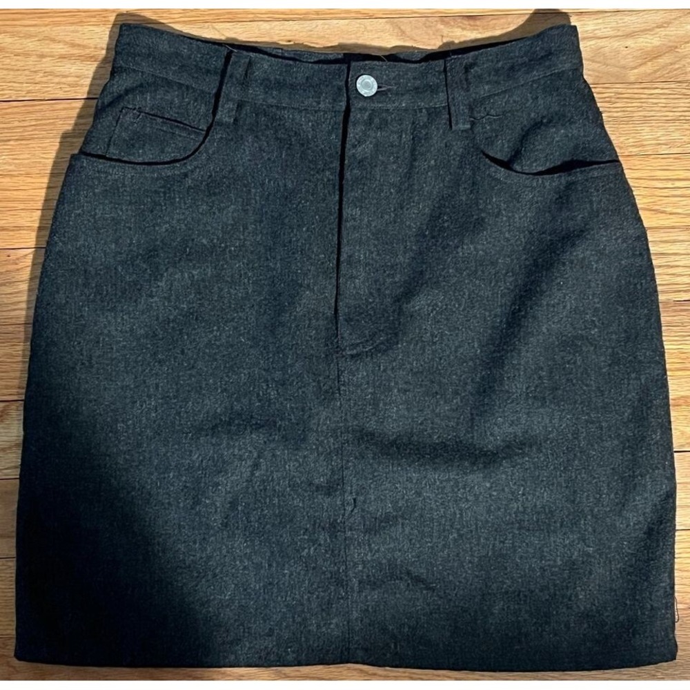 Vintage ESPRIT Charcoal Gray Wool Blend Mini Skirt Womens 9/10 80s High Rise